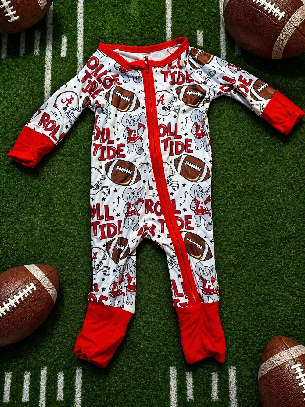 NWOT Red 'Roll Tide' Football Bamboo Sleeper W/ White Background